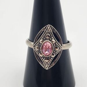 Avon Silver Tone Marcasite & Pink CZ Ring (9.5)